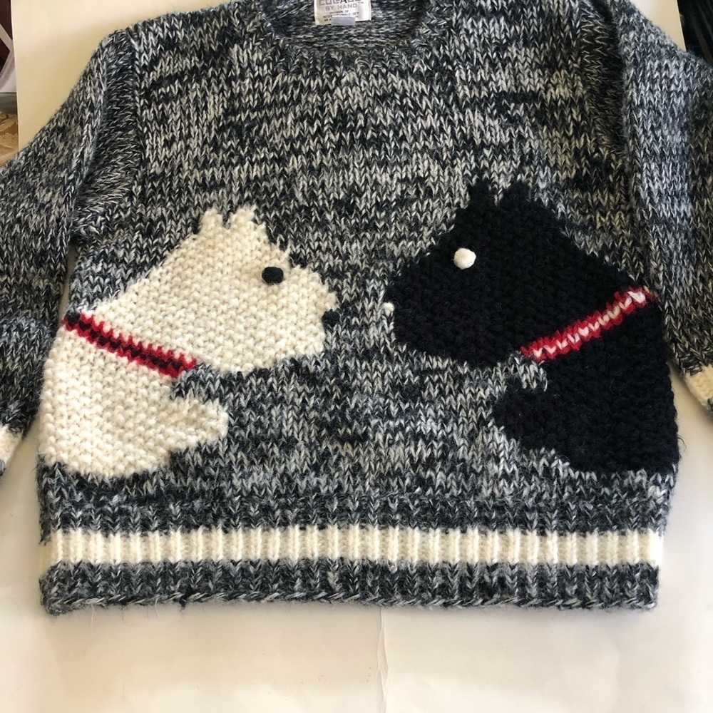 Vtg COLLAGE By Hand Chunky Knit Black/White Scotty Dogs Crew Neck Sweater Size L - Picture 2 of 9
